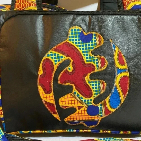 Handcrafted unisex Ankara print vinyl leather duffel weekend travel bag - Picture 8 of 11